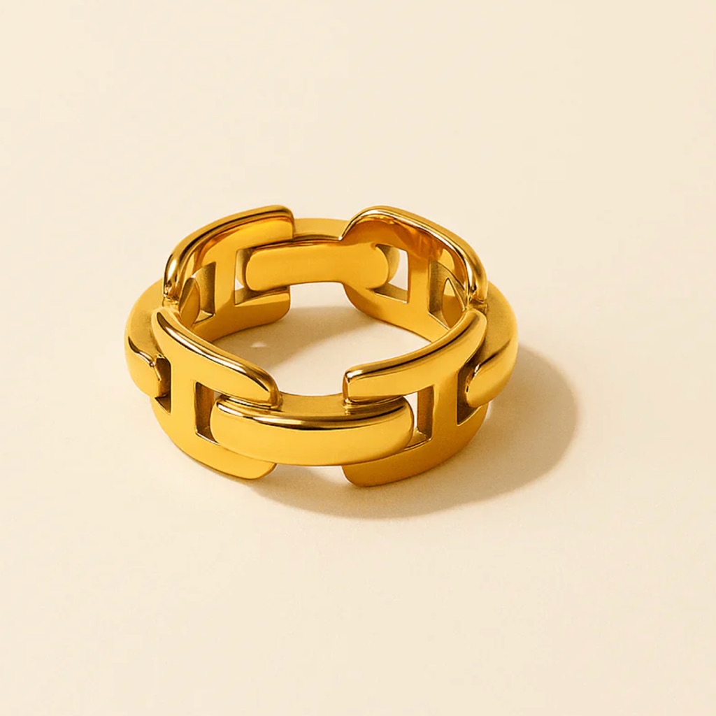 Brand New Anchor Chain Ring Size 7 Stainless Steel 14k Pvd Gold Plating